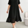 Robe mi-longue en mousseline de soie noire à manches courtes – Image 5