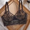 Ensemble soutien-gorge push-up et culotte en dentelle noire transparente et brodée – Image 4
