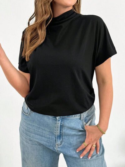 Tops courts noirs à manches courtes, style simple, décontracté, ample et confortable