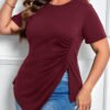 T-shirt ample en couleur unie avec un ourlet asymétrique froncé – Image 5
