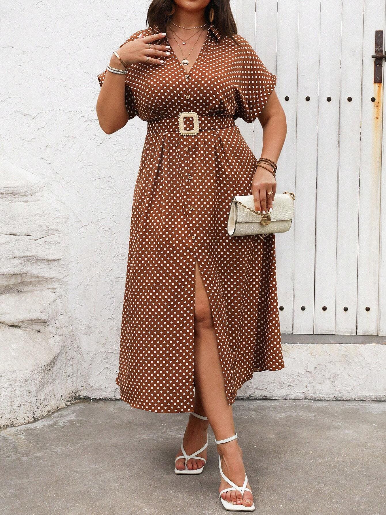 Robe longue mode bohème à pois col V – Image 6