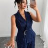 Ensemble 2 pièces gilet décontracté rayé et pantalon pour le trajet – Image 4