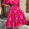 Robe imprimée de chiffres tous sur les manches courtes froncées – Image 5