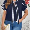 Blouse décontractée col à cordon et manches courtes – Image 8