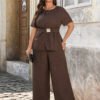 Ensemble pantalon large et chemise ample avec boucle métallique élégante – Image 6
