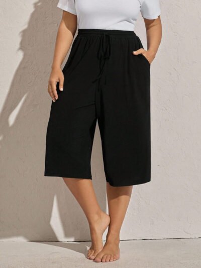 Pantalon décontracté en tricot de soie de glace léger noir