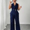 Ensemble 2 pièces gilet décontracté rayé et pantalon pour le trajet – Image 5