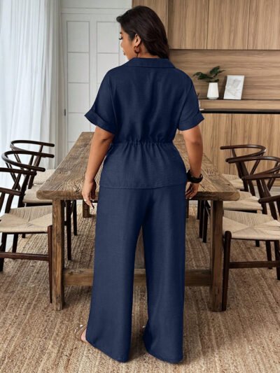 Alternative view of Ensemble 2 pièces Top à manches courtes et pantalon, couleur unie minimaliste