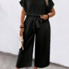 Combinaison casual col à revers, manches courtes, avec ceinture et poches, de couleur unie – Image 6