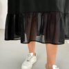 Robe mi-longue en mousseline de soie noire à manches courtes – Image 6