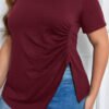T-shirt ample en couleur unie avec un ourlet asymétrique froncé – Image 7