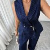 Ensemble 2 pièces gilet décontracté rayé et pantalon pour le trajet – Image 6