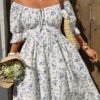 Robe texturée à fleurs ditsy avec taille cintrée, mode pour les vacances de printemps – Image 8