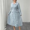Robe Boutons nacrés, revers orné, taille haute, coupe trapèze, – Image 5