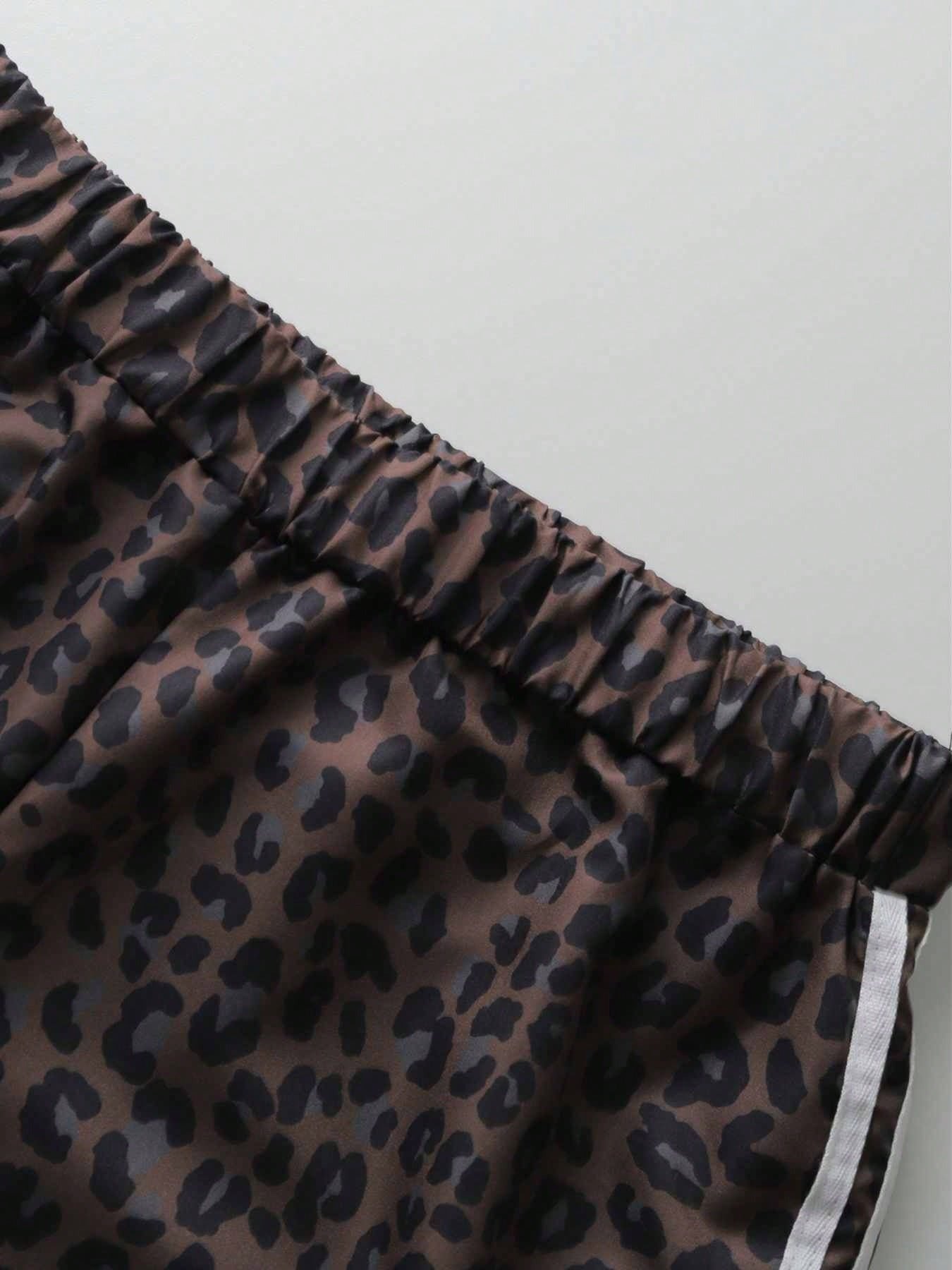 Pantalon long décontracté à jambes larges, imprimé léopard – Image 4