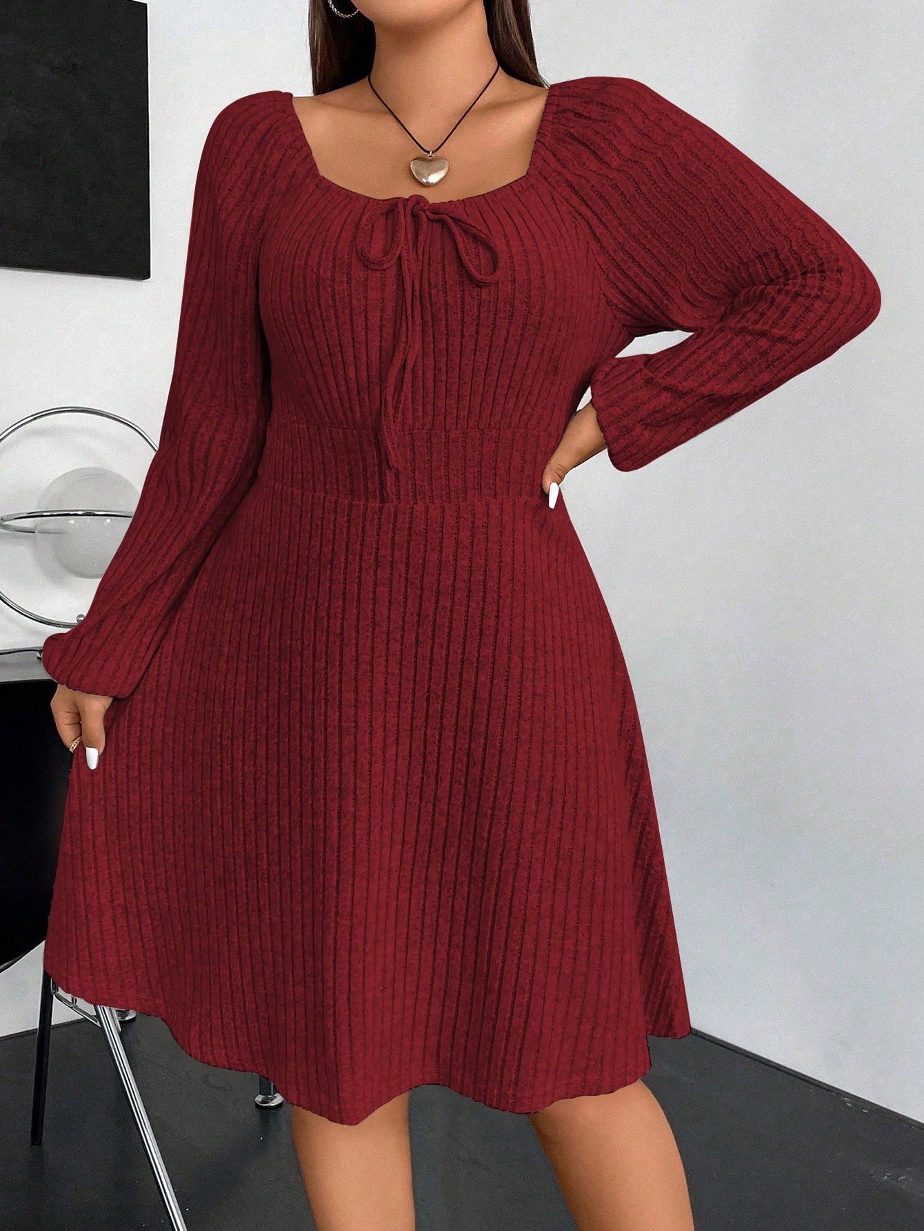 Robe à manches lanternes en matière douce – Image 3