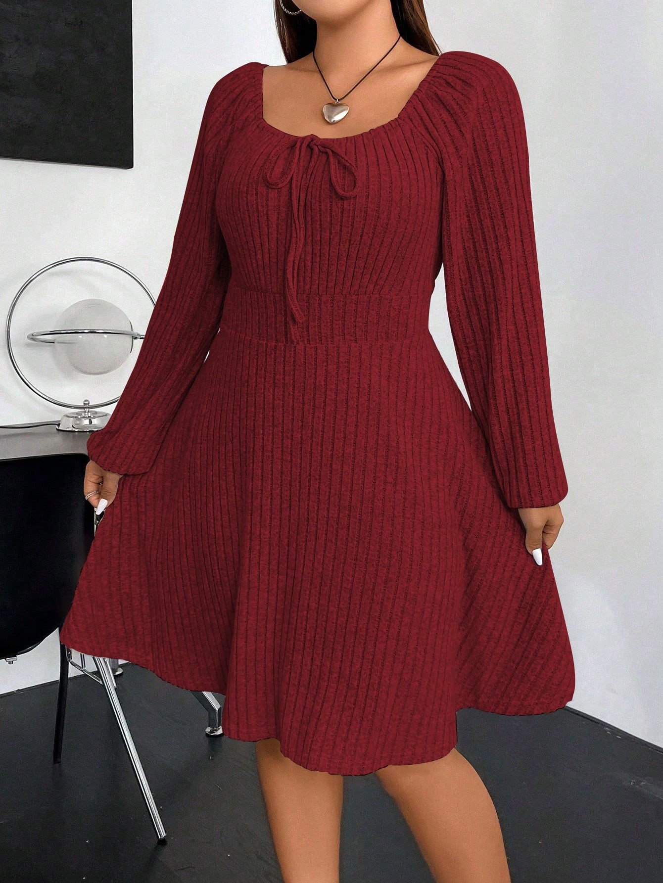 Robe à manches lanternes en matière douce – Image 8