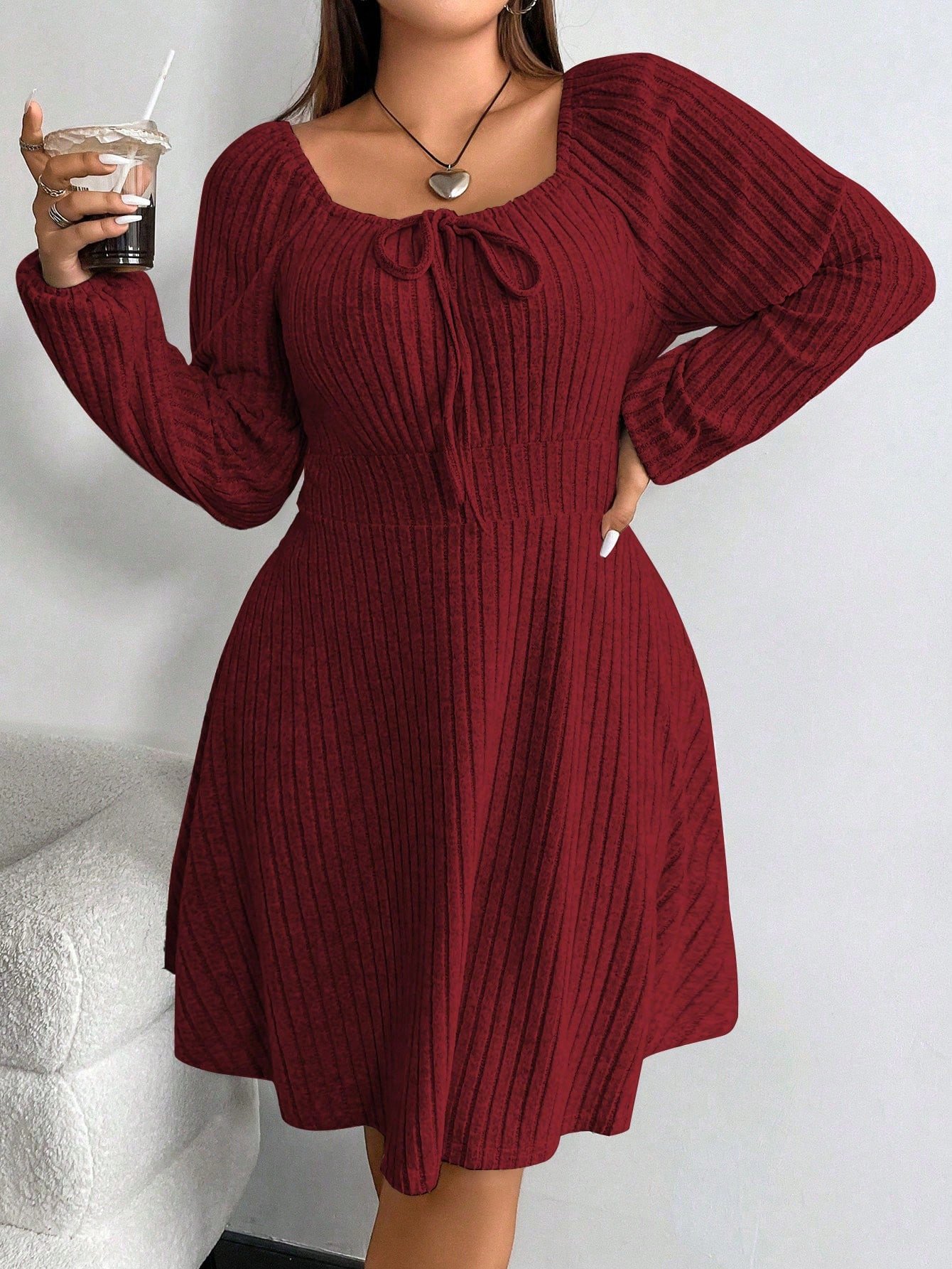 Robe à manches lanternes en matière douce – Image 7
