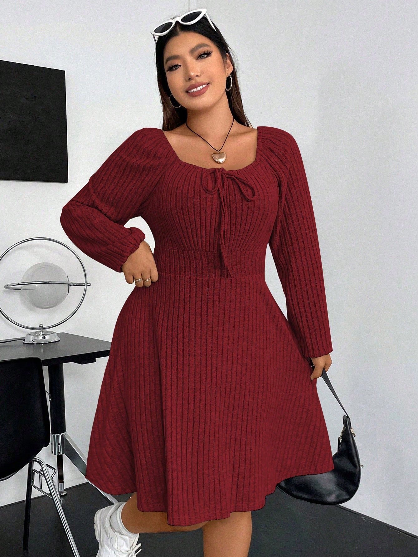 Robe à manches lanternes en matière douce – Image 6