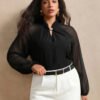 Blouse en mousseline à manches longues avec col montant et boutons métalliques – Image 7