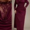 Robe sirène élégante en dentelle avec col drapé – Image 3