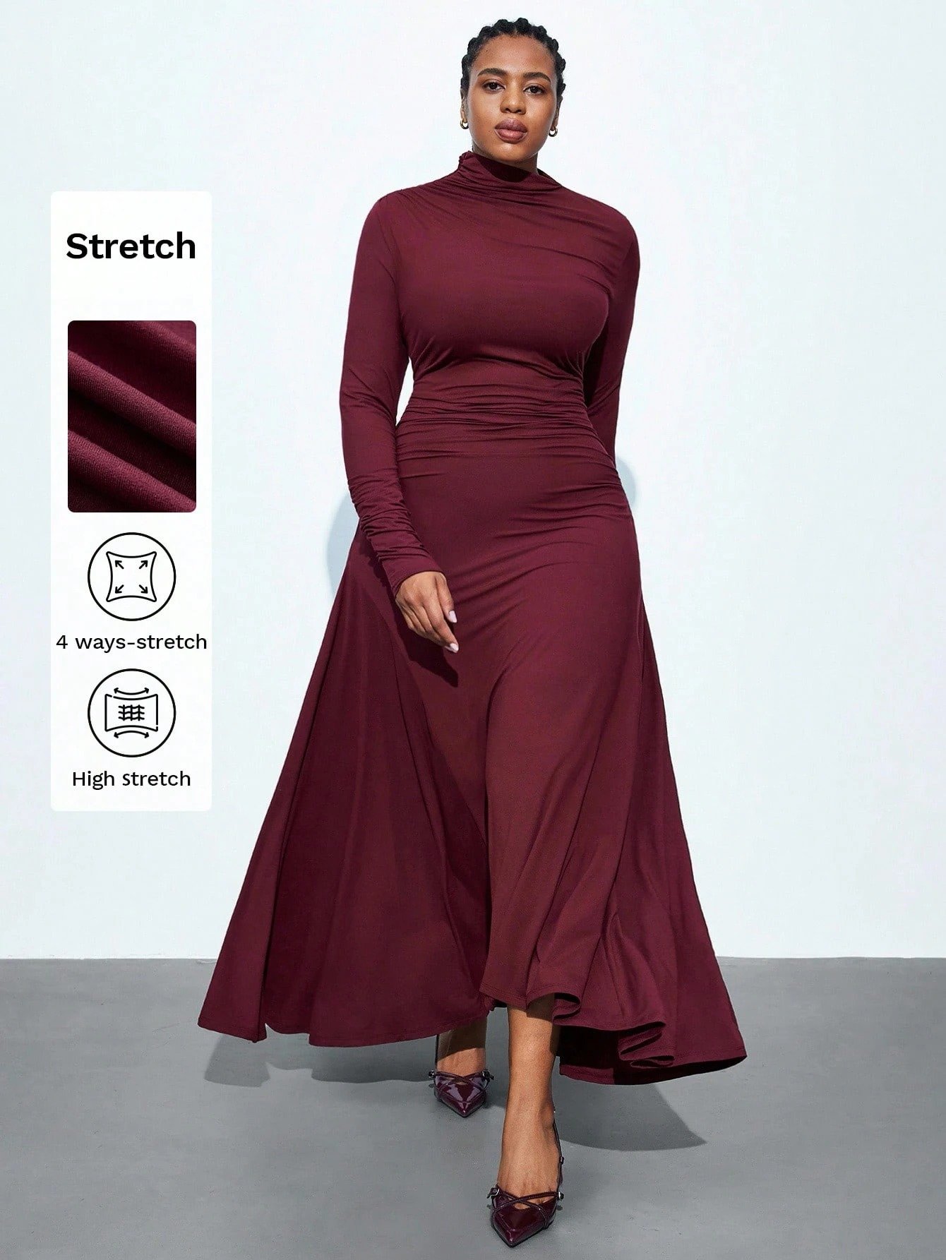 Robe élégante manches longues, plissée, moulante – Image 3