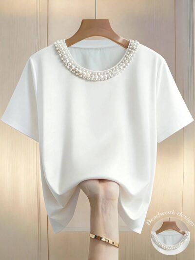 Alternative view of T-shirt d'été casual  à manches courtes avec décoration de perles