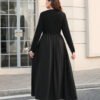 Robe vintage élégante à manches longues à col en V avec décoration de bouton – Image 2