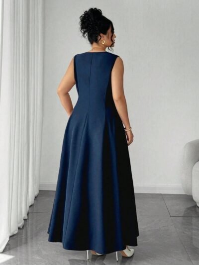 Alternative view of Robe élégante sans manches à double boutonnage et col en V