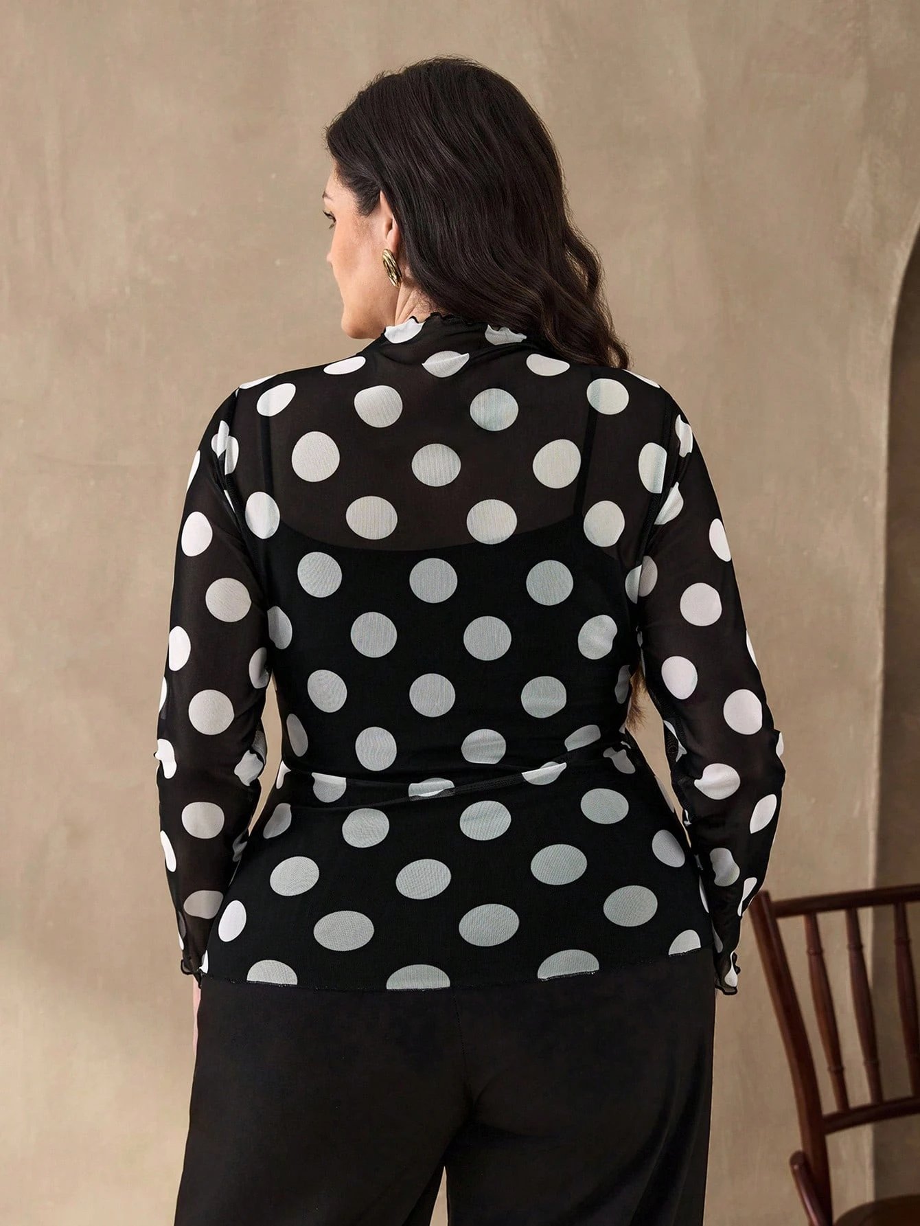 Top en maille à imprimé pois élastique – Image 2