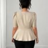 Blouse à col carré, taille cintrée, manches courtes, coupe évasée – Image 2