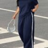 Ensemble 2 pièces de t-shirt à manches courtes rayé et pantalon décontracté – Image 4
