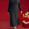 Robe longue en tricot à manches longues avec boutonnage devant, style chinois élégant – Image 6