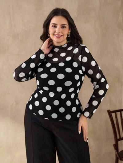 Top en maille à imprimé pois élastique