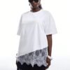 T-shirt ample à manches courtes avec ourlet asymétrique en dentelle – Image 4
