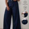 Jeans à jambe large avec plis à l'avant et boutons argentés – Image 7