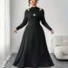 Robe longue moulante à encolure montante, décor en métal rose gold – Image 5