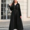 Robe vintage élégante à manches longues à col en V avec décoration de bouton – Image 5