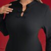 Robe longue en tricot à manches longues avec boutonnage devant, style chinois élégant – Image 3