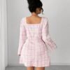 Robe élégante à col rond avec décoration de boutons et taille évasée – Image 2