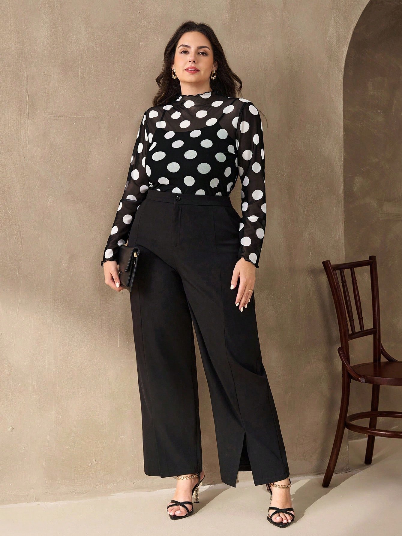 Top en maille à imprimé pois élastique – Image 6