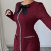 Robe élégante à encolure ronde, manches longues, avec nœud décoratif – Image 4