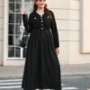 Robe vintage élégante à manches longues à col en V avec décoration de bouton – Image 7