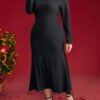 Robe longue en tricot à manches longues avec boutonnage devant, style chinois élégant – Image 2