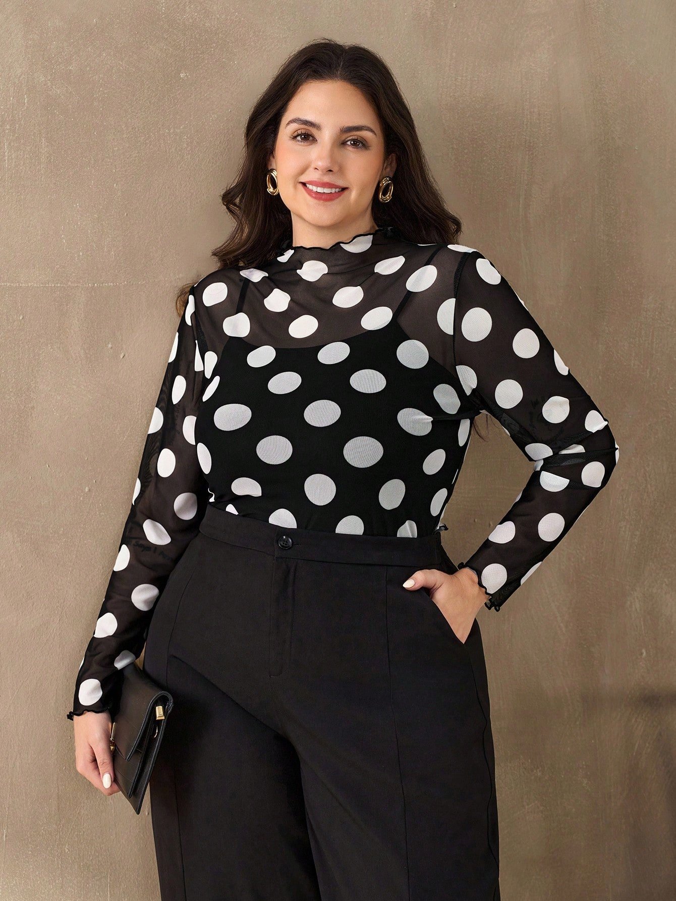 Top en maille à imprimé pois élastique – Image 4