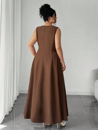 Alternative view of Robe élégante sans manches à double boutonnage et col en V