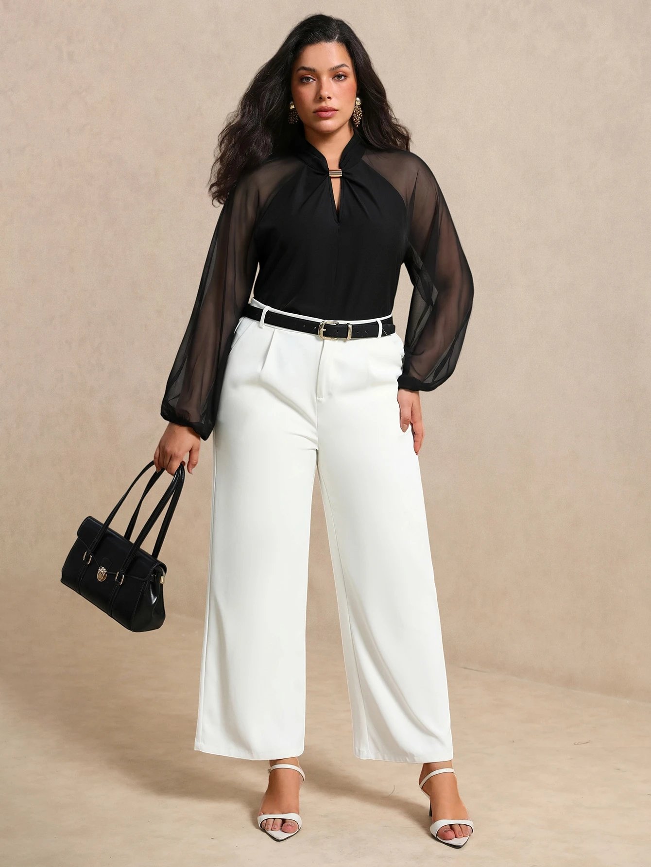 Blouse en mousseline à manches longues avec col montant et boutons métalliques – Image 5