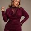 Robe sirène élégante en dentelle avec col drapé – Image 9